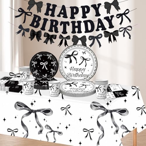 Black Bow Party Decorations Set for Birthday Celebrations