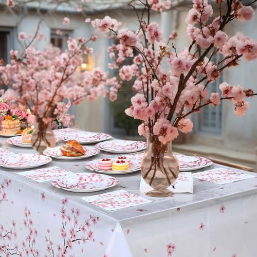 Zhehao 101 Pcs Cherry Blossom Party Tableware Set