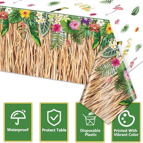 8 Pack Hawaiian Luau Grass Tablecloths for Party