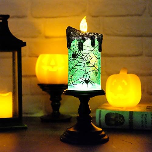 Eldnacele Halloween Snow Globe Candle Lamp with Timer and Glittering Tornado