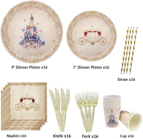 112 PCS Princess Party Plates and Napkins Set