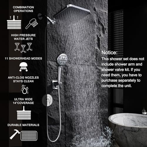14 Inch Rainfall Shower Head with 11 Modes Handheld Combo