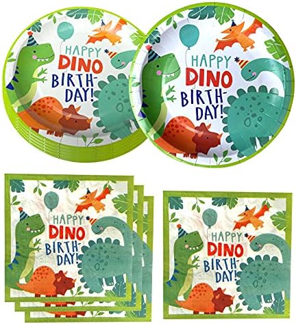 Dinosaur Watercolor Plates and Napkins Set