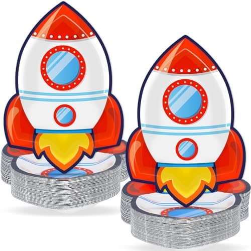 CHUNNIN 50 PCS Rocket Ship Paper Plates
