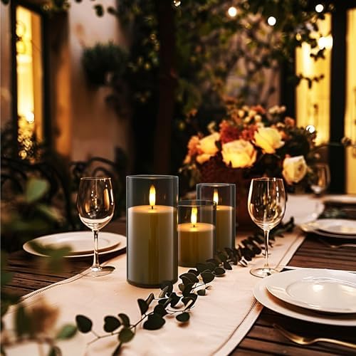 Hausware Flameless Candles LED with 3D Bulb Remote Timer Set of 3