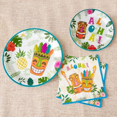 WERNNSAI Hawaiian Luau Party Plates and Napkins Set