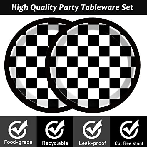 48 Pieces Checkered Flag Party Plates for Race Car Theme Celebrations