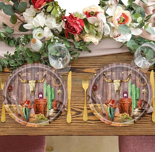 50Pcs Western Party Plates for Cowboy Theme Events