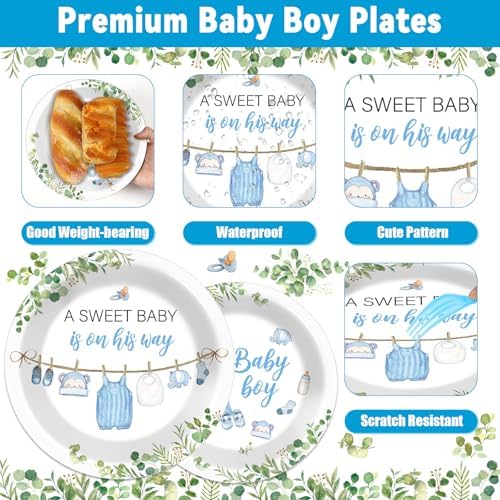 96Pcs Greenery Baby Shower Plates Napkins Party Set
