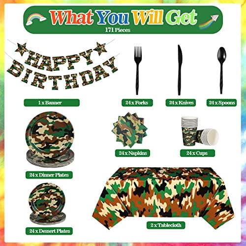 Rtteri Camo Birthday Party Supplies Set for 24 Guests