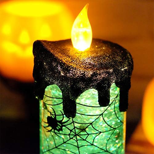 Eldnacele Halloween Snow Globe Candle Lamp with Timer and Glittering Tornado