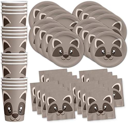 Raccoon Themed Party Plates Napkins Cups Set for 16