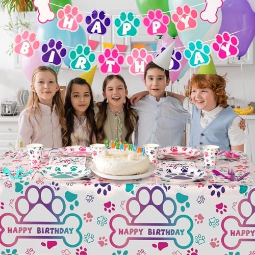 Gejoy 96 Pcs Dog Paw Party Tableware Kit for 24 Guests