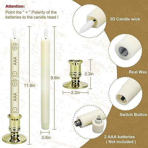 6 Pack Flameless LED Taper Candles with 2 Remotes and Holders