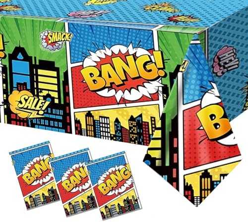 3Pcs Superhero Birthday Tablecloth 71x425 Inches