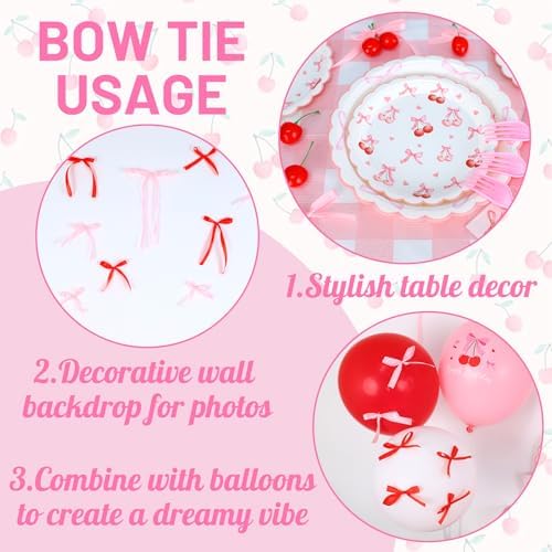 Cherry Birthday Decor Plates Bow Napkins Cups Set