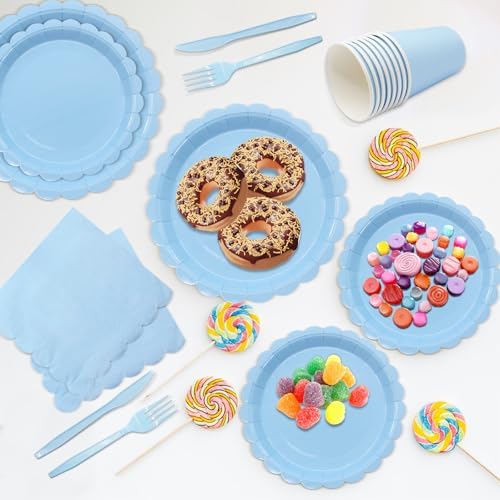 144Pcs Blue Party Tableware Set for 24 Guests