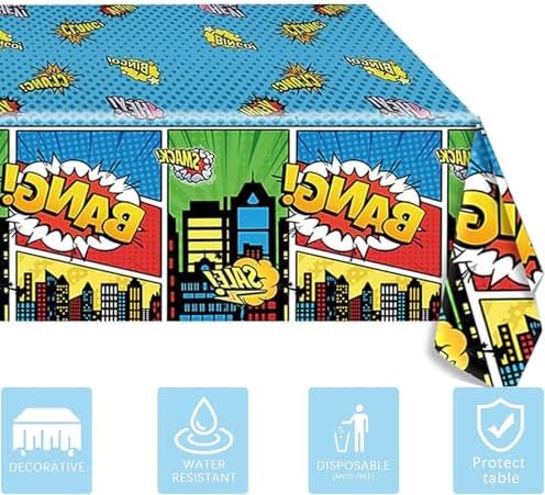 3Pcs Superhero Birthday Tablecloth 71x425 Inches