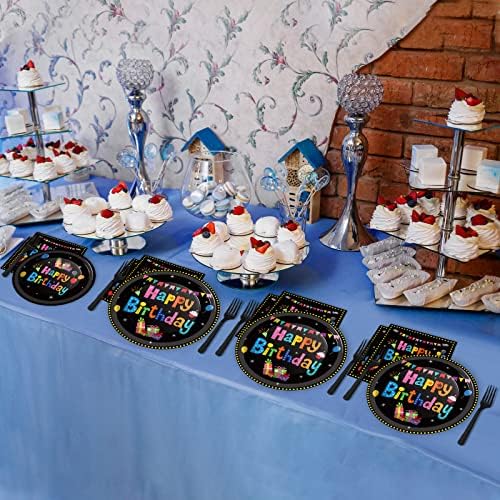 Tevxj 96PCS Birthday Plates and Napkins Set