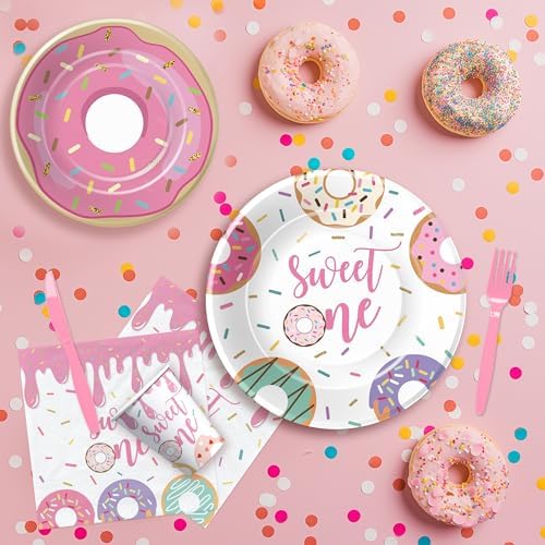 Xigejob Donut Themed Birthday Plates Napkins Set