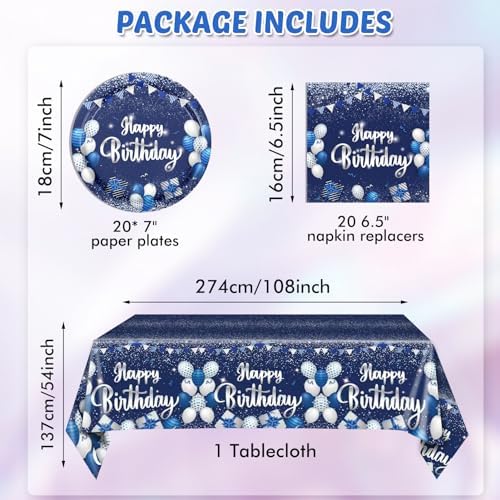 Navy Blue Party Plates Napkins Tableware Set for Birthday