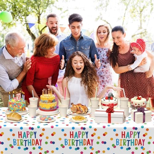 3 Piece Colorful Polka Dot Birthday Tablecloths 54x108 Inches Waterproof
