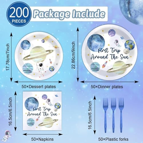ZOIIWA 200 Pcs Space Themed Birthday Tableware Set for 50 Guests