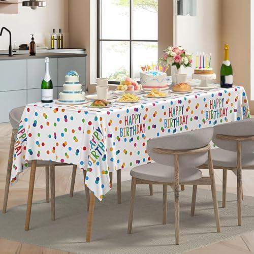 3 Piece Colorful Polka Dot Birthday Tablecloths 54x108 Inches Waterproof