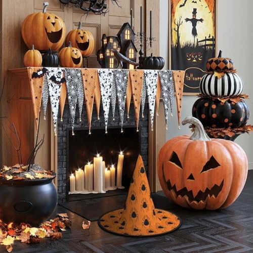 Witch Hats Halloween Cone Wizard Hat Black Spider Pattern Costume