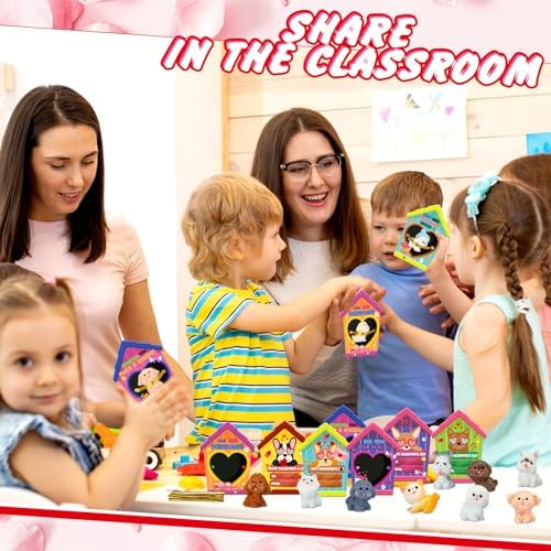 Zhanmai 48 Pcs Dog Valentines Day Gift Set with Figurines and Cards