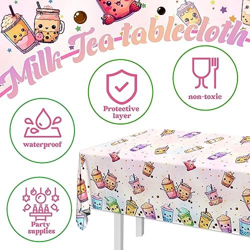 Boba Tea Party Decorations 3pcs Waterproof Plastic Table Covers