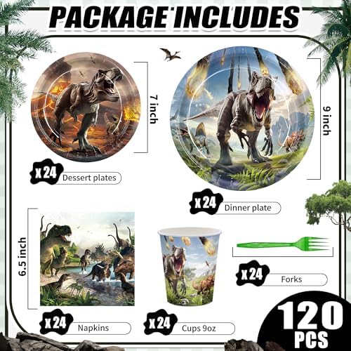 120pcs Dinosaur Birthday Tableware Set