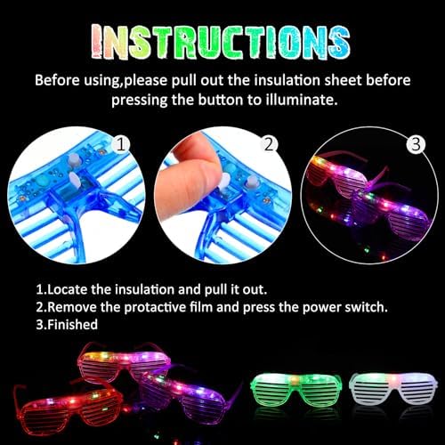 Honoson 72 Pair LED Glow Shutter Shades for Rave Parties