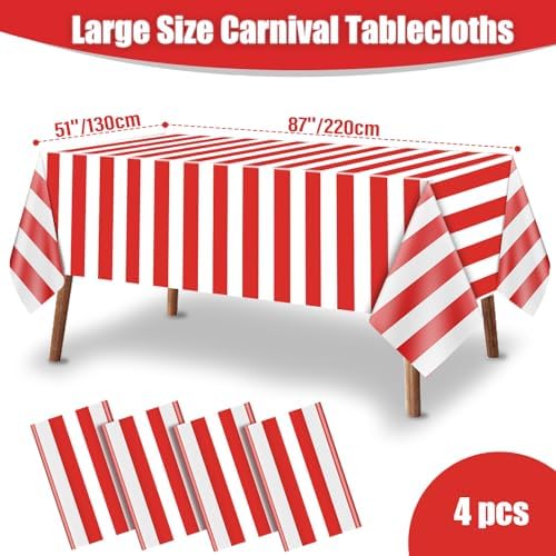 Carnival Theme Red and White Striped Tablecloths 87x51 4pcs