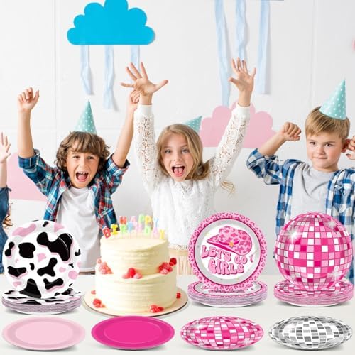 60pcs Hot Pink Disco Cow Print Plates
