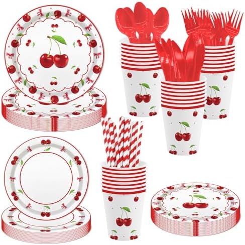 MEHOFOND 168Pcs Cherry Birthday Party Supplies Set