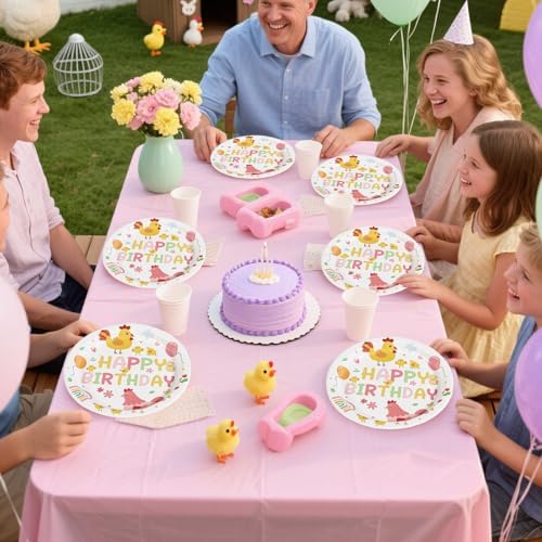 Grencian Chicken Birthday Plates and Napkins 96Pcs Set