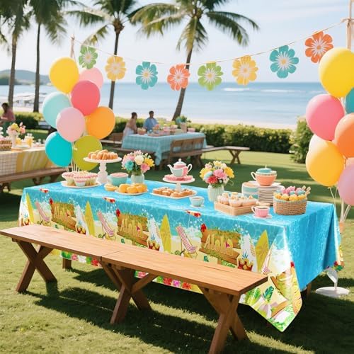 3Pcs Summer Beach Plastic Tablecloths with Hawaiian Design