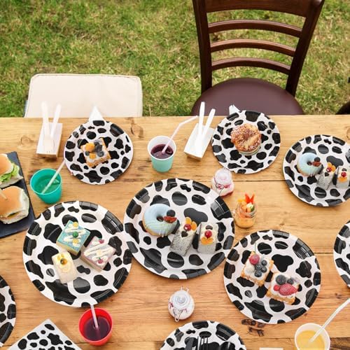 Layhit 160 Pcs Cow Print Birthday Plates Set for 40 Guests