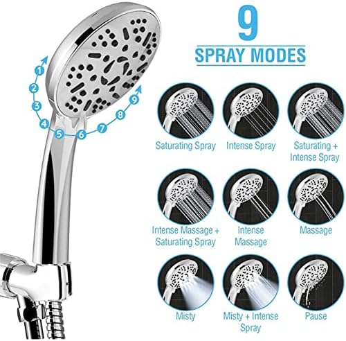 Handheld Shower Head with 9 Modes and 59 Inch Hose Bracket