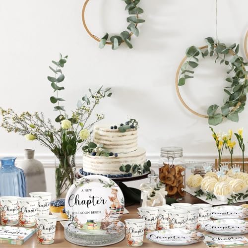 Hushee 200 Pcs Book Baby Shower Paper Plates Napkins Cups