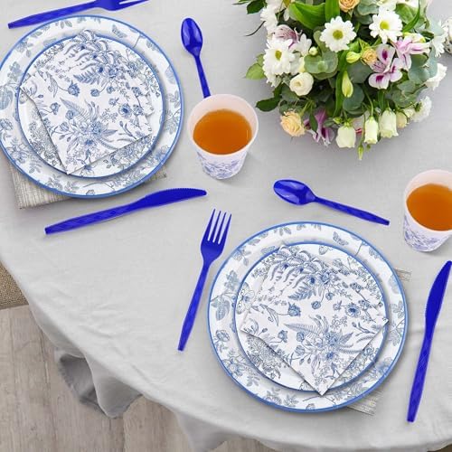 400 Pieces Blue and White Flower Party Tableware Set