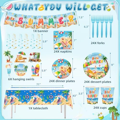 128PCS Beach Party Decorations for 24 Guests