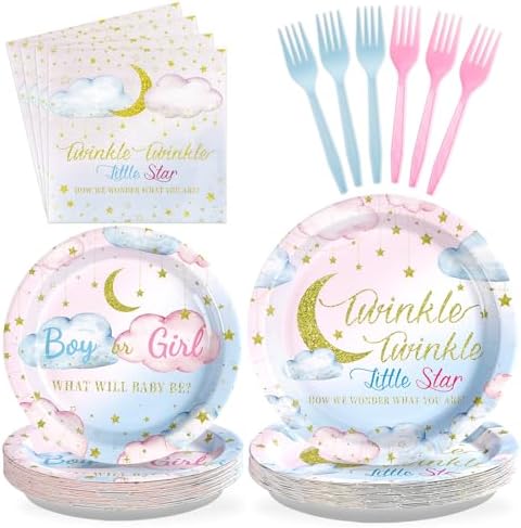 Grencian 96Pcs Twinkle Twinkle Little Star Party Plates and Napkins