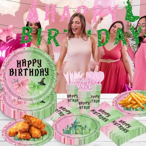 142pcs Pink Green Witch Party Tableware Set