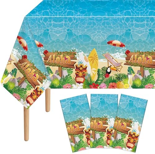 3Pcs Summer Beach Plastic Tablecloths with Hawaiian Design