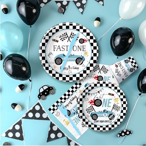 Race Car First Birthday Tableware Set for 24 Guests