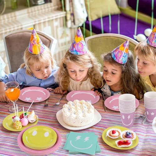 96 Piece Preppy Smiley Face Party Plates Set