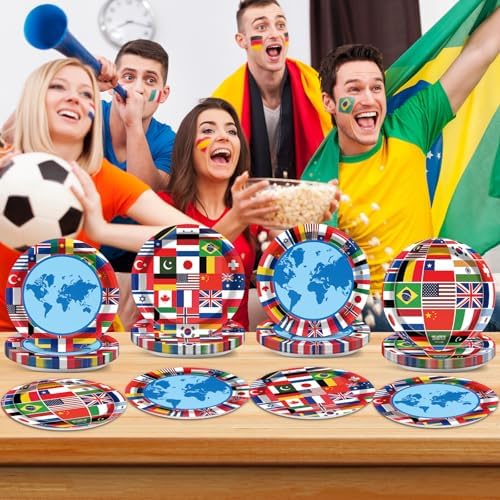 Wiooffen 80Pcs International World Flags Paper Plates Party Decor
