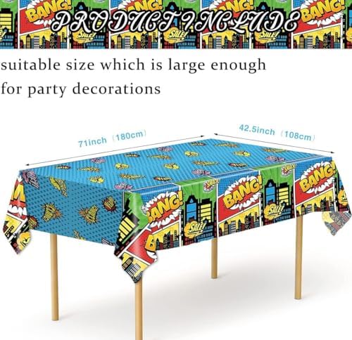 3Pcs Superhero Birthday Tablecloth 71x425 Inches